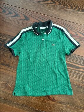 Lacoste Kids Green Geometric Polo with Black Trim
